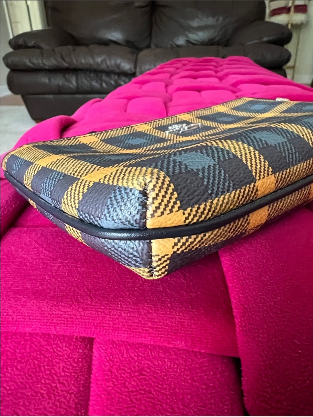 Coach Plaid Large Zip Wristlet Clutch - Picture 8 of 14